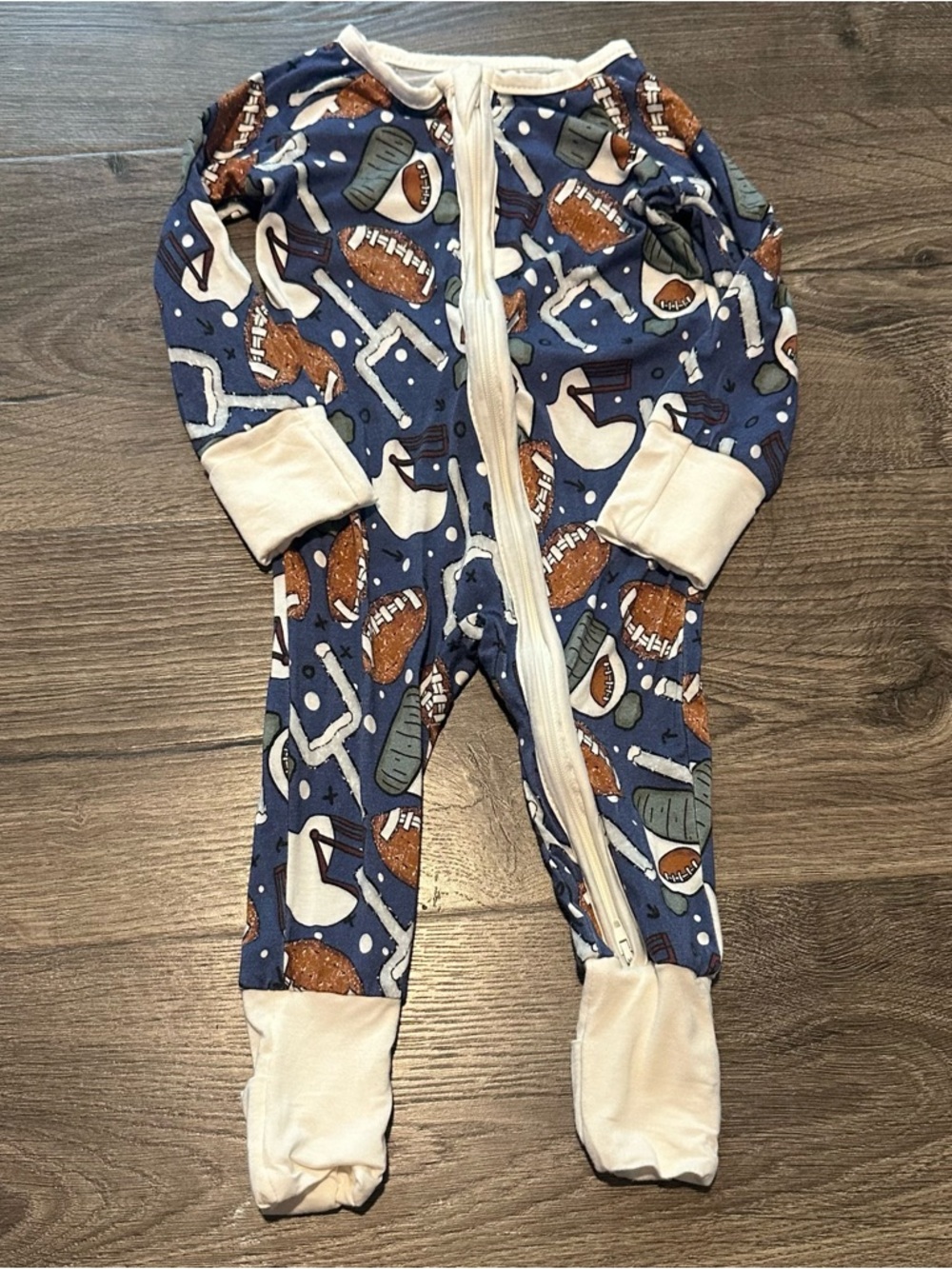 Little One Shop Football-Print 2 Way Zip Bamboo Pajama Convertible Jumpsuit